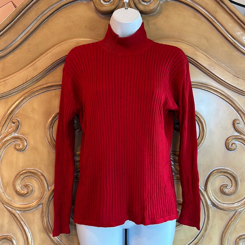 Wasserman red ribbed silk mock turtleneck